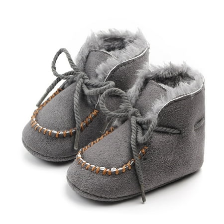 

hirigin Newborn Thicken Lining Boots Tie-Up Adjustable Drawstring Non-Slip Sole Plain Thermal Early Walkers Flat Shoes