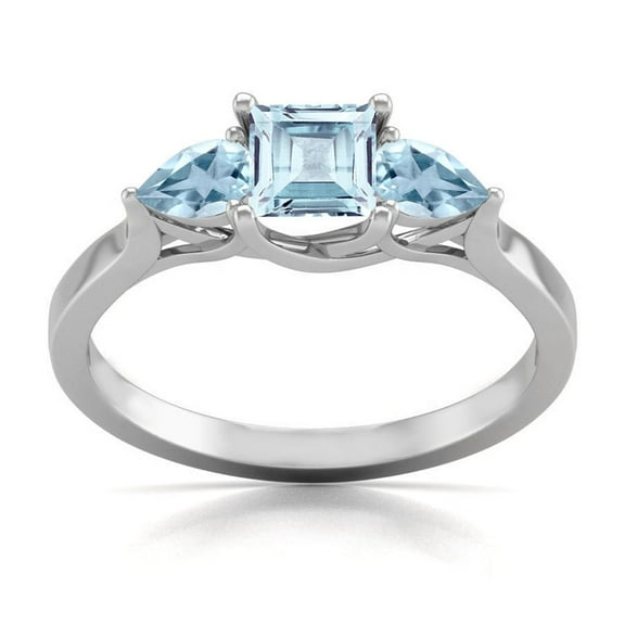 Pear and Princess Cut Natural Aquamarine Gemstone Ring in 14K White Gold (Size: 4.5)