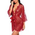 thumbnail image 3 of Women's Lace Kimono Robe Babydoll Lingerie Mesh Nightgown,1 x Dark Red, 3 of 4