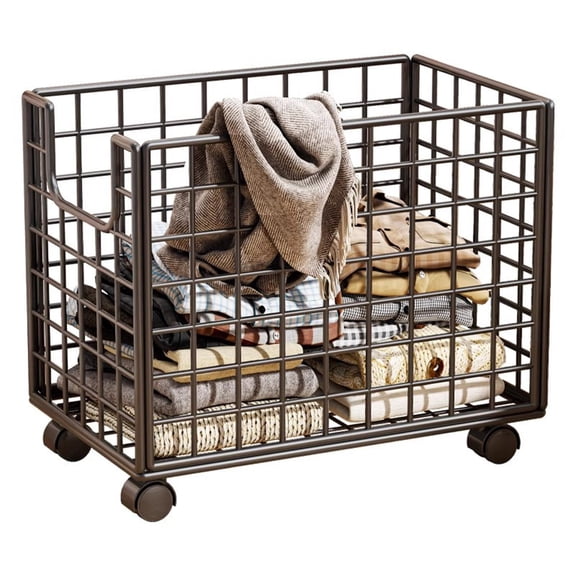 HDWUEN Laundry Hamper with Wheels, Collapsible Dirty Clothes Basket, Clothing Wire Laundry Cart for Home Laundry Room Organizer