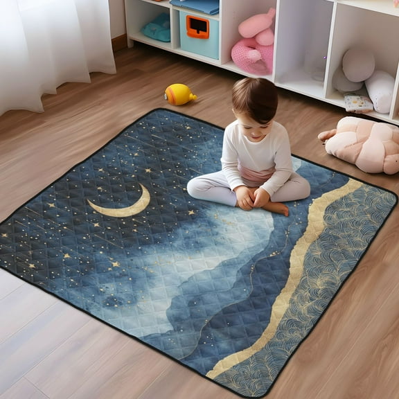WOBOGO Night Sky over The Sea Baby Playmats Extra Large Waterproof Rollable Activity Pads for Toddlers 50×50inch
