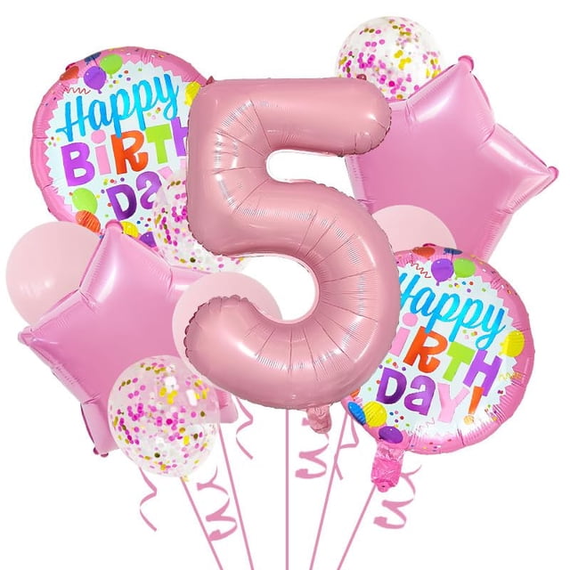 Globos de aluminio JBCAONTIA para decoración de fiesta de quinto cumpleaños, color rosa