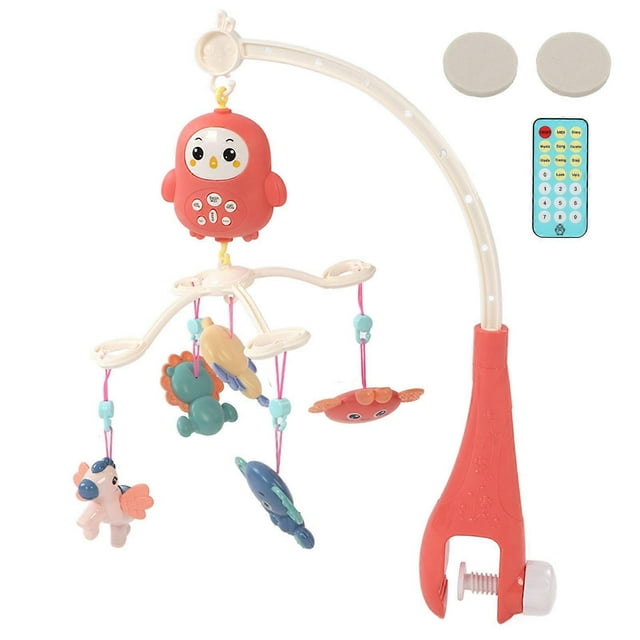 Baby Crib Mobile with Music Lights 360 Degree Rotation Timing Function Animals Musical Crib Mobile with Remote Control Red
