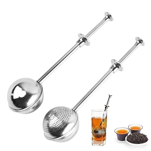 Bola de té de mango largo de acero inoxidable, 2 filtros infusores de té para té de hojas sueltas, colador difusor de intervalo de té de malla fina reutilizable para taza y tetera