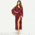 thumbnail image 2 of See Through Lingerie For Women Silk Satin Kimono Robe Bathrobe Belt Pajamas Bodysuit Red XXL, 2 of 6