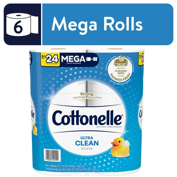 Cottonelle Ultra Clean Toilet Paper, 6 Mega Rolls, 312 Sheets per Roll (1,872 Total)