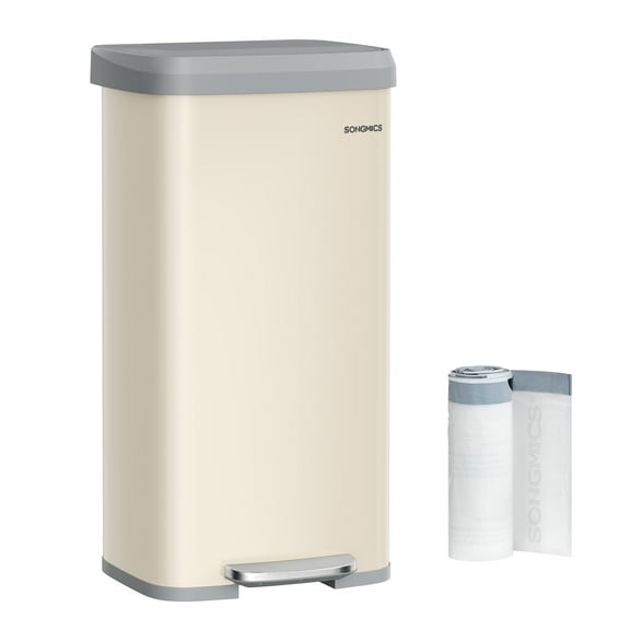 Kitchen Trash Can, 18-Gallon Stainless Steel Garbage Can, with Stay-Open Lid and Step-on Pedal, Soft Closure, Tall, Large and Space-Saving, Sand Beige and Dove Gray