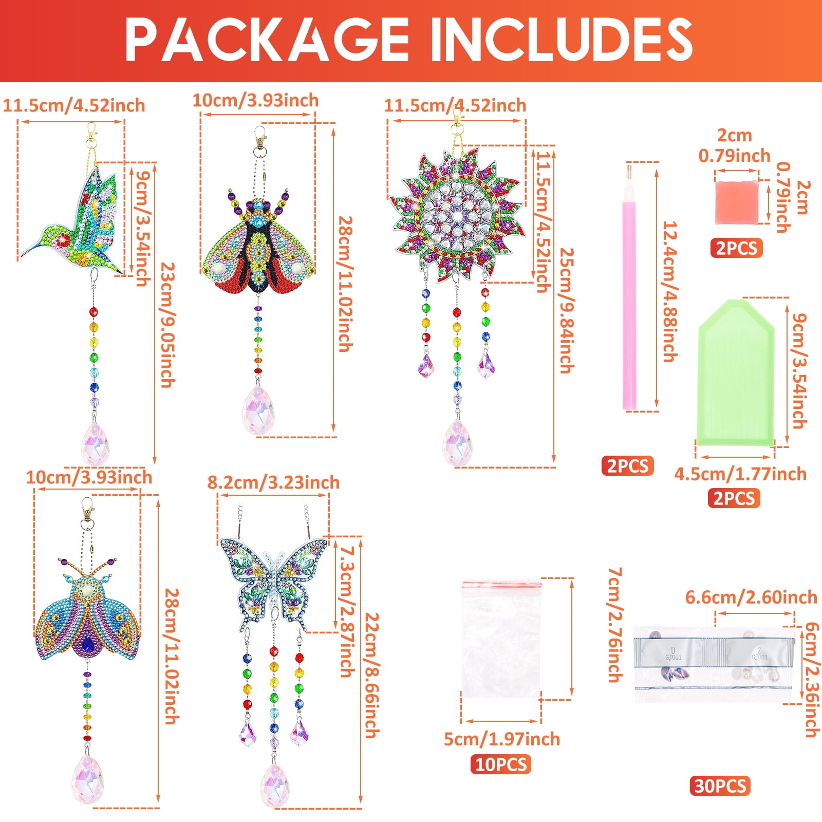 5Pcs Diamond art Kits for Kids/Adults, Crafts for Kids Ages 8-12, DIY Diamond Painting art Wind Chimes Crystal Window Suncatcher Craft, Birthday Gifts for 7 8 9 10 12 Year Old Girls