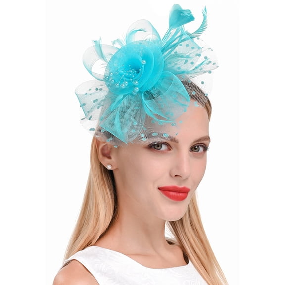 XDIAHBPL Turbans For Women Hat For Tea Party Bridal Wedding Cocktail Mesh Flower Headband Hair Clip Blue
