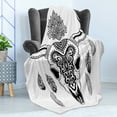 thumbnail image 4 of Tribal Soft Flannel Fleece Blanket, Western Bull Skull Mandala Style Dark Folk Feathers Ornamenting Horns, Cozy Plush for Indoor and Outdoor Use, 70" x 90", Charcoal Grey and White, by Ambesonne, 4 of 5