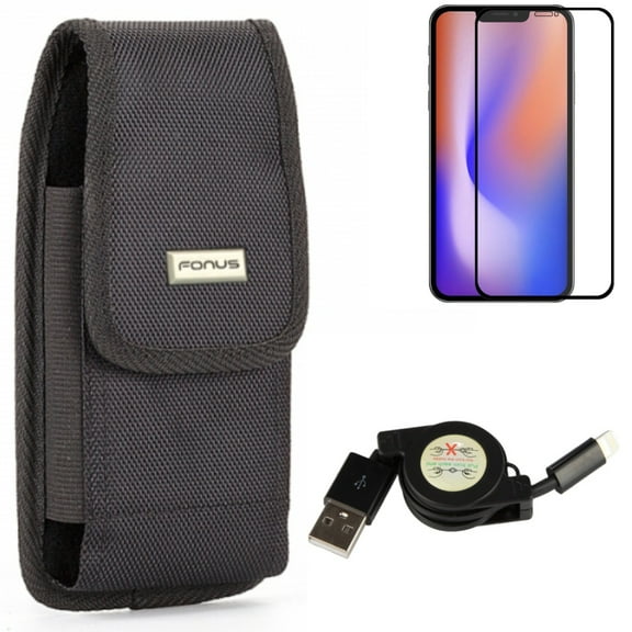 Case Belt Clip & USB Cable & Screen Protector for iPhone 13,Pro ONLY - Swivel Holster Rugged   Retractable Charger Power   Anti-Glare Tempered Glass Matte Combo