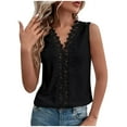 thumbnail image 1 of Cameland Mode Femme Été Col en V Sans Manches Uni Dentelle Patchwork Débardeur Blouse Décontractée, 1 of 5