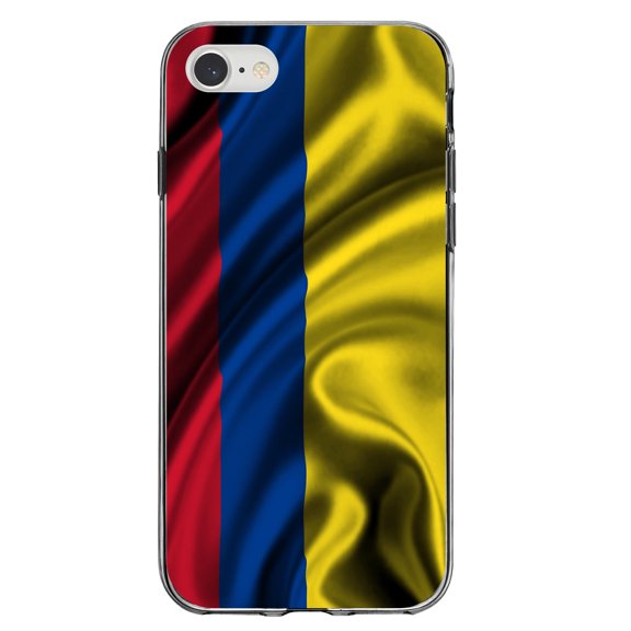 DistinctInk Clear Shockproof Hybrid Case for iPhone 7 8 SE (2020 Model) 4.7" Screen TPU Bumper Acrylic Back Tempered Glass Screen Protector - Colombia Waving Flag - Show Your Love of Colombia