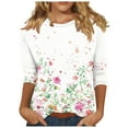 thumbnail image 2 of Cavosen Flowy Tops for Women 3/4 Sleeve Floral Graphic Print Blouse Crewneck Loose Dressy Shirts Fashion Pullover Hawaiian Tees Summer Going out Tshirts Outdoor White 2XL, 2 of 5