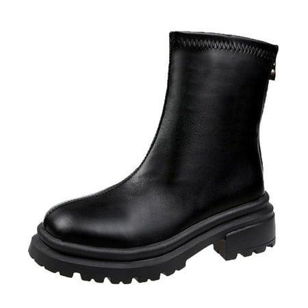 

Larisalt Snow Boots For Women Womens Cut Out Ankle Boots Chunky Stacked Heel Almond Toe Slip on Western Booties Black