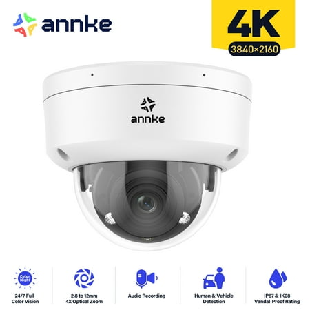 ANNKE Ultra HD 4K 8MP PoE Camera with Mic, Optical Zoom IP Camera with 2.8mm～12mm Lens, Smart Dual Light, Color Night Vision, Human&Vehicle Detection, IP67 & IK08 Vandal-Proof, Up to 512GB Storage