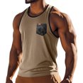 thumbnail image 2 of Domuza Men's Sports Tank Tops Athletic Gym Bodybuilding Fitness Sleeveless Shirts with Pocket for Beach Running Workout Khaki XL, 2 of 7
