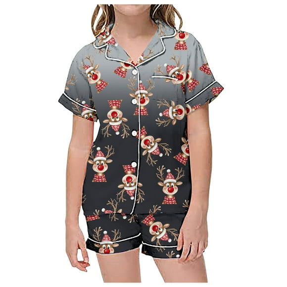FhsagQ Pajamas Girls Christmas Pajamas 2T Christmas Kid's Summer Homewear Boys Girls Printed Short Sleeve T Shirt Short Pants Pajamas Suits Children's Clothing Grey 4-5 Years