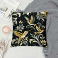 thumbnail image 2 of Ullo0ord Golden Hummingbird Pattern Pillow Cover Cute Bird Square Throw Pillow Cover for Teens Adult Bedroom Decor Black Leaves Modern Plant Decorative Cushion Cover 24x24in, 2 of 5
