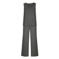thumbnail image 5 of Tank Top Jumpsuit for Women Casual Flowy Ruffle Ribbed Jumper with Pocket Loose Straight Leg Long Pants Athletic Outfits, Gray, XL, 5 of 7