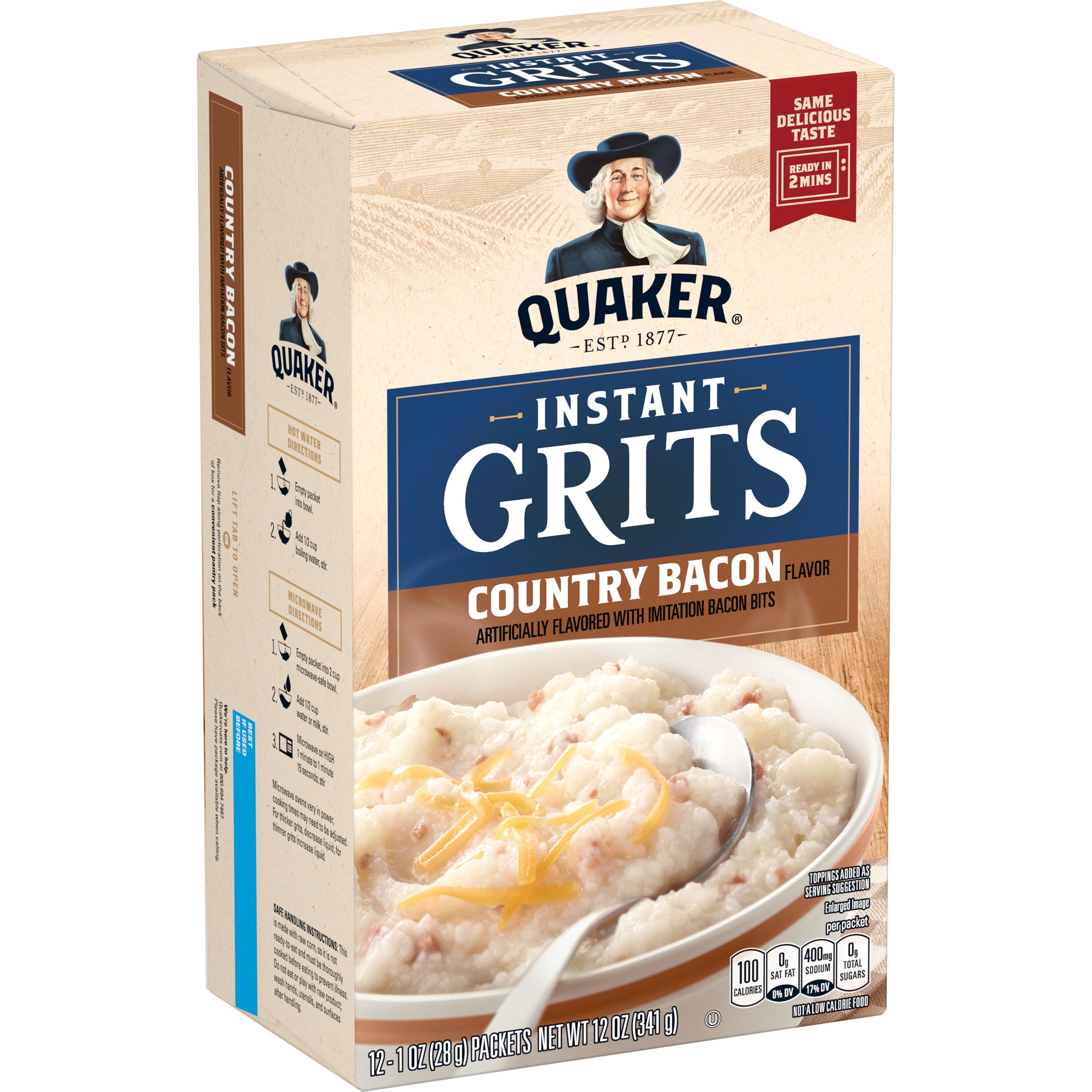 Quaker Instant Grits, Country Bacon, 12 Packets