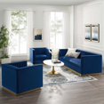 thumbnail image 2 of Tufted Armchair and Sofa Set, Velvet, Blue Navy, Modern Contemporary Urban Design, Living Lounge Room Hotel Lobby Hospitality, 2 of 6