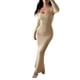 thumbnail image 1 of Vestido Informal de Larga para Mujer, con Escote Cuadrado, Suave, Ajustado, para y Otoño. Caqui S, 1 of 8