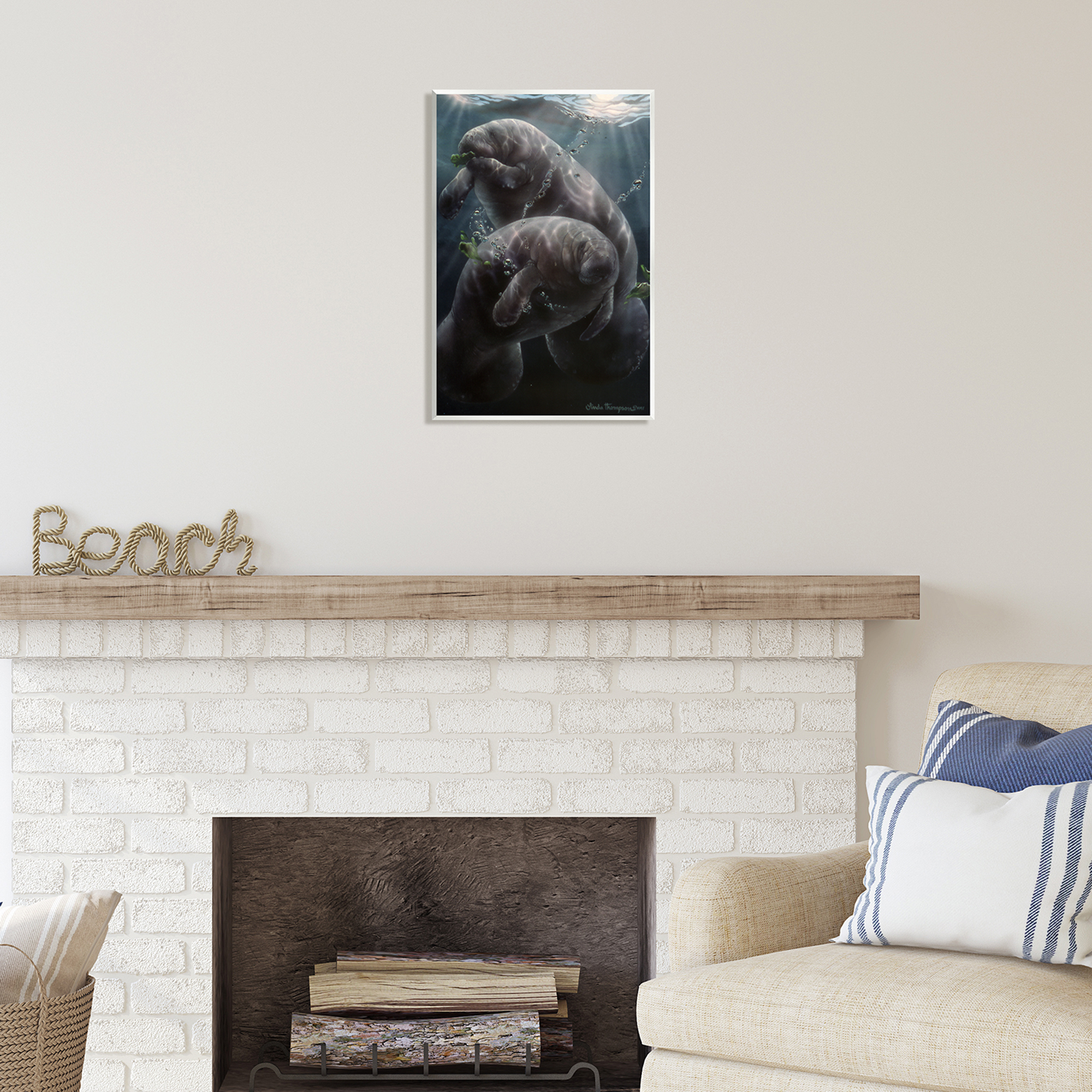 Stupell Industries Snack Time Manatees Underwater Coastal Painting Unframed Art Print Wall Art