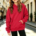 thumbnail image 2 of Falkdiz Girls Hooded Sweatshirts Waffle Winter Pullover Outdoor With Pocket Solid Color Long Sleeve Shirts for Girls Stylish Red , Size: 130, 2 of 8