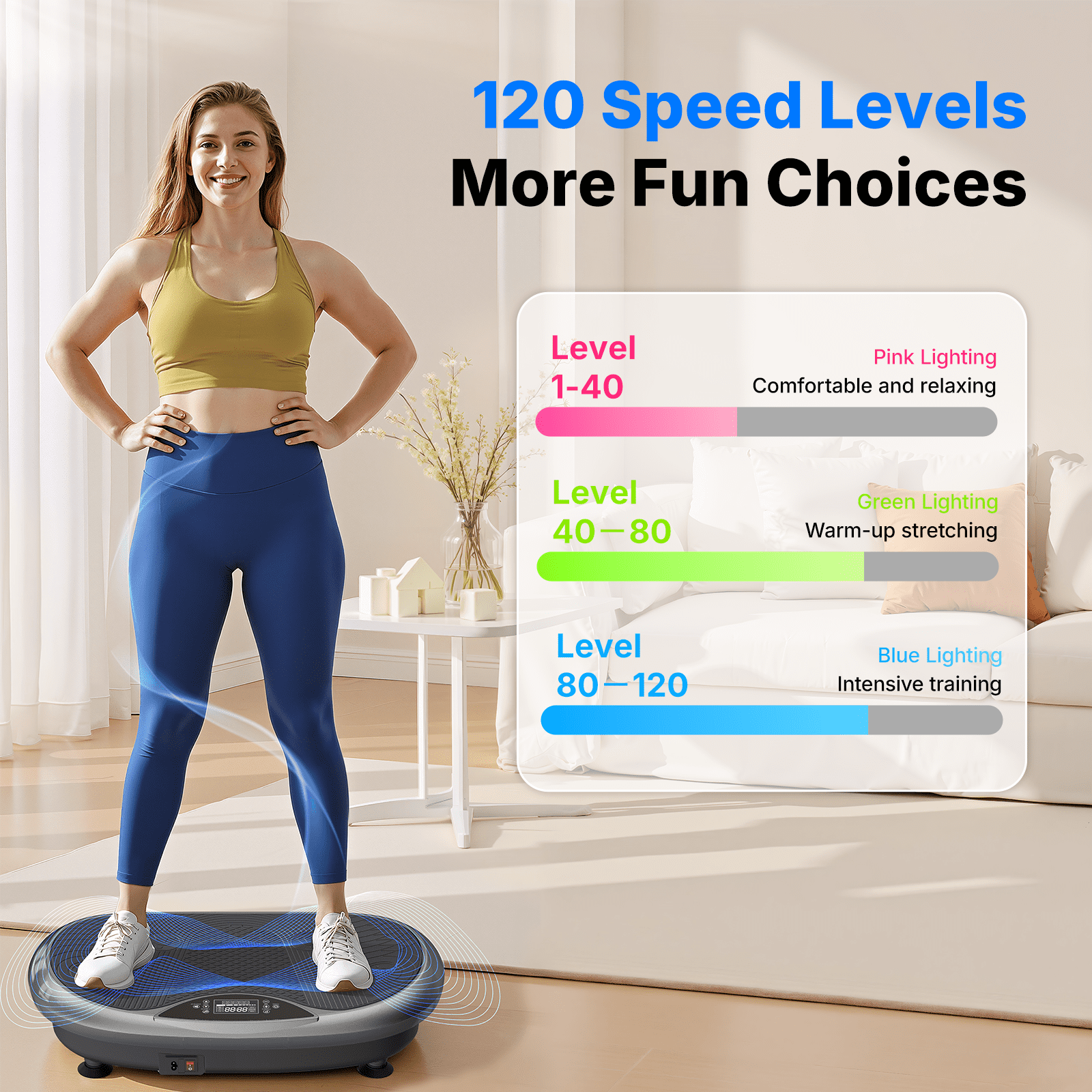 MERACH 4D Vibration Plate Exercise Machine, 120 Speed Levels, 440W Motor, Full-Body Vibration Platform with Bluetooth Speaker, LED Lights, Resistance Bands, 440 lb Capacity