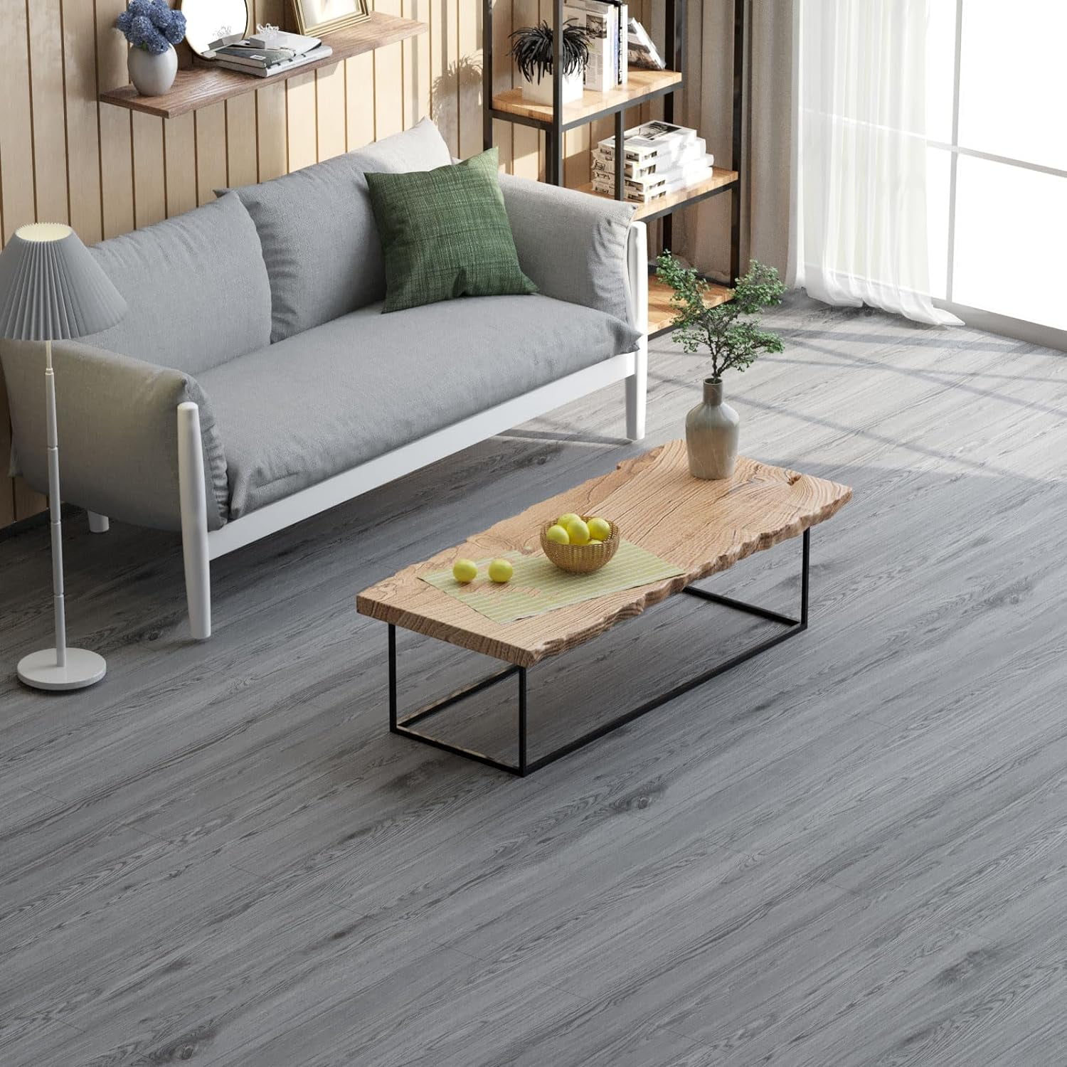 Homease PVC Peel and Stick Vinyl Flooring Roll 23"x 393"/64 Sq.Ft,Thicken Self-Adhesive Vinyl Wood Planks - Waterproof, Wear-Resistant,Easy DIY Install - Gray