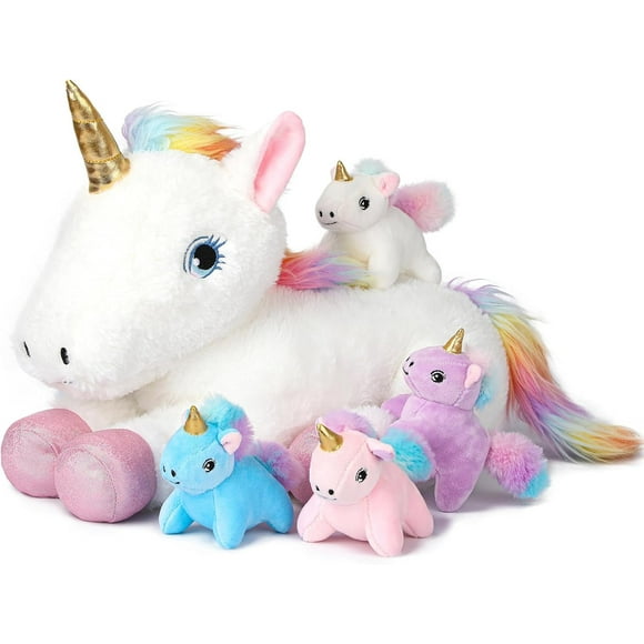 Unicorn Jouet en Peluche pour 3+, Maman Unicorn - Quatre Bébés Unicorn