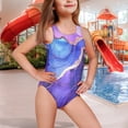 thumbnail image 2 of Uorisanigo Purple Marble Print Girls Swimsuits Kids One Piece Bathing Suit Swimwear Size 5-6 Cross Shoulder Strap Beach Swimming Bathing Suit, 2 of 7