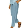 thumbnail image 2 of Womens Trouser Pants Summer Solid Color Elastic Waist Linen Versatile Straight Leg Nine Point Pants Wide Leg Trousers Womens Sweatpants Blue S, 2 of 4