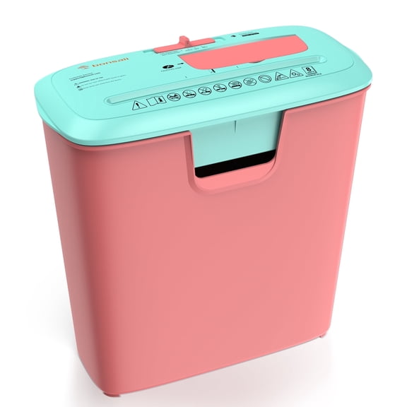 Bonsaii 8-Sheet Strip Cut Paper Shredder with 3.4 Gallons Wastebasket,Pink & Green