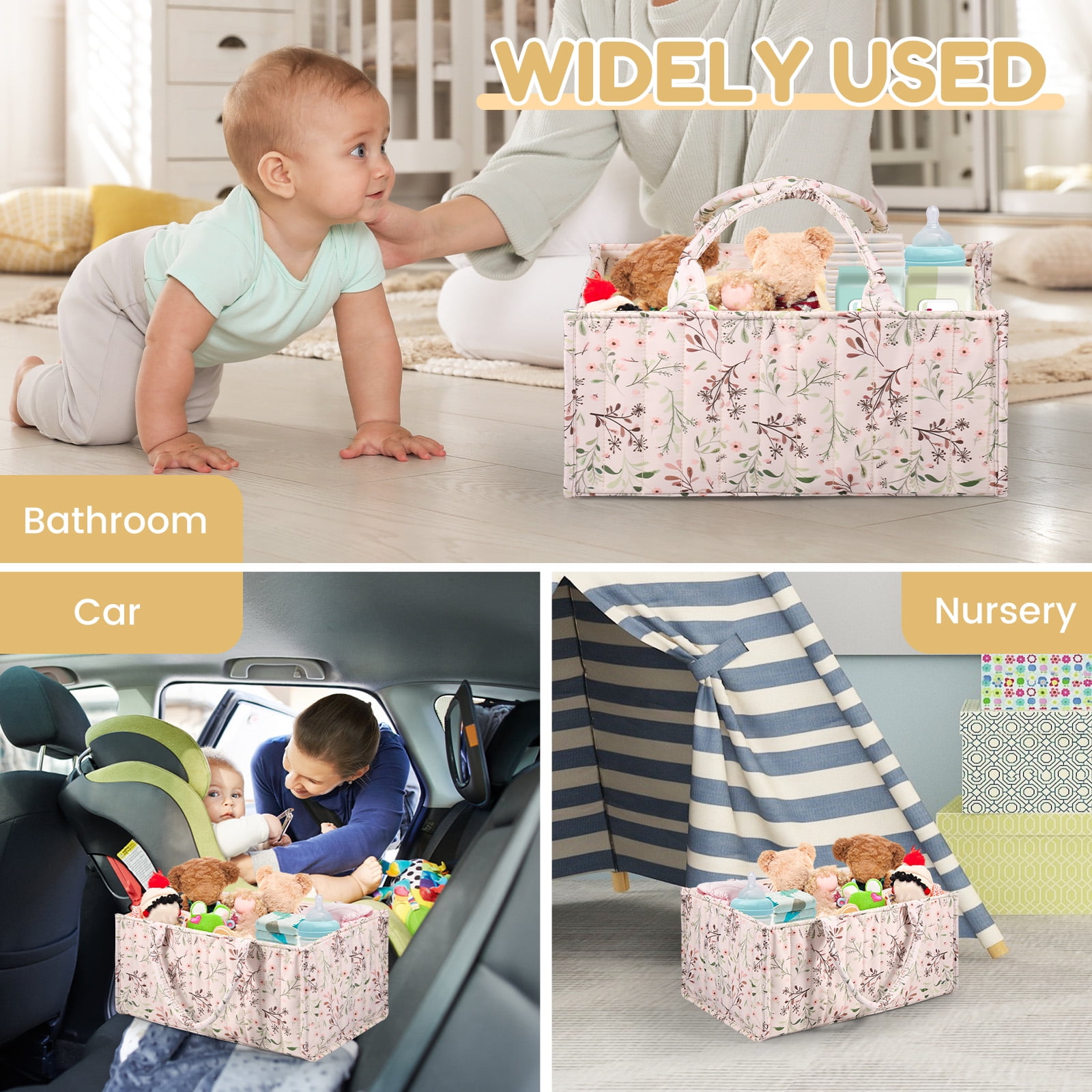 Floral Diaper Caddy Organizer, Stylish Nursery Storage Basket, Gift for Baby Shower, Baby Registry Must Have, Newborn Essentials