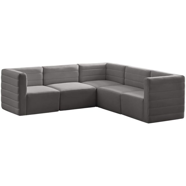 Meridian Furniture Quincy Sectionnel Modulaire en Velours Gris