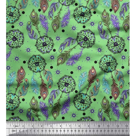 Soimoi Cotton Duck Fabric Eye,Dot & Peacock Feather Print Fabric by The Yard 42 Inch Wide