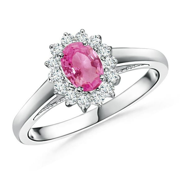 Angara Natural Pink Sapphire Ring - Princess Diana Inspired Pink Sapphire Ring with Diamond Halo in Platinum for Women (Ring Size = 11.5)