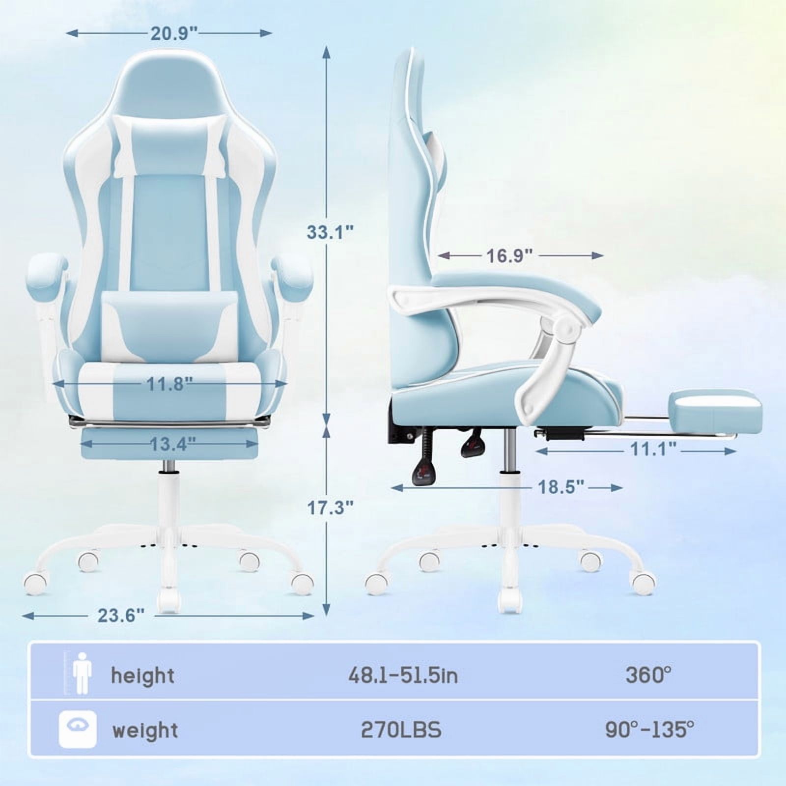 Homall  PU Leather Gaming Chair Massage Ergonomic Gamer Chair Height Adjustable Computer Chair with Footrest & Lumbar Support, Blue