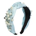 thumbnail image 1 of Diadema anudada Unique Bargains para mujer con perlas de imitación azul, 1 of 7