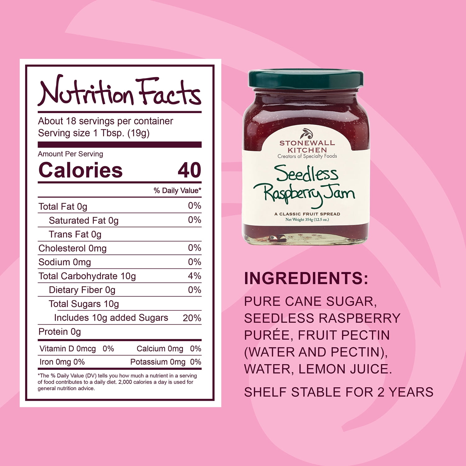 (12 pack) Stonewall Kitchen, non GMO, Seedless Raspberry Jam, 12.5 oz. Jar