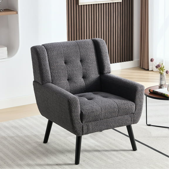 Elegant Accent Chair In Grey - Velvet, Ergonomic Seat, Black Solid Wood Legs, For Home, Living Room & Bedroom With Inclining , Legs Home Use