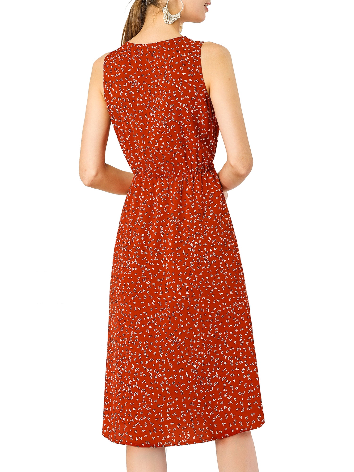 DARING DIVA Floral Sleeveless Drawstring Waist A-Line Dress L Red