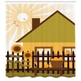 thumbnail image 3 of Fence Shower Curtain, Apple Harvest Theme with Sunflower Blooms in Garden Rural Country-house, Fabric Bathroom Set with Hooks, 69W X 70L Inches, Mustard Chocolate Green, by Ambesonne, 3 of 3