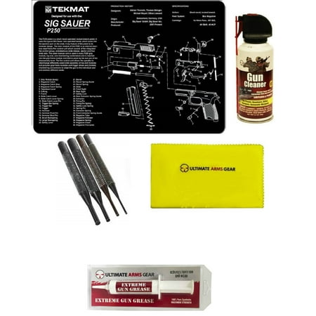 Extreme Pc - Gunsmith Cleaning Tool Gun Mat For SIG Sauer SIG P250 Pistol + Pro Gun Cleaner Lubricant Spray Field Can + Gun Care Cloth + 4 pc Steel Punch Tool Takedown Disassembly Set Kit + Extreme Gun Grease