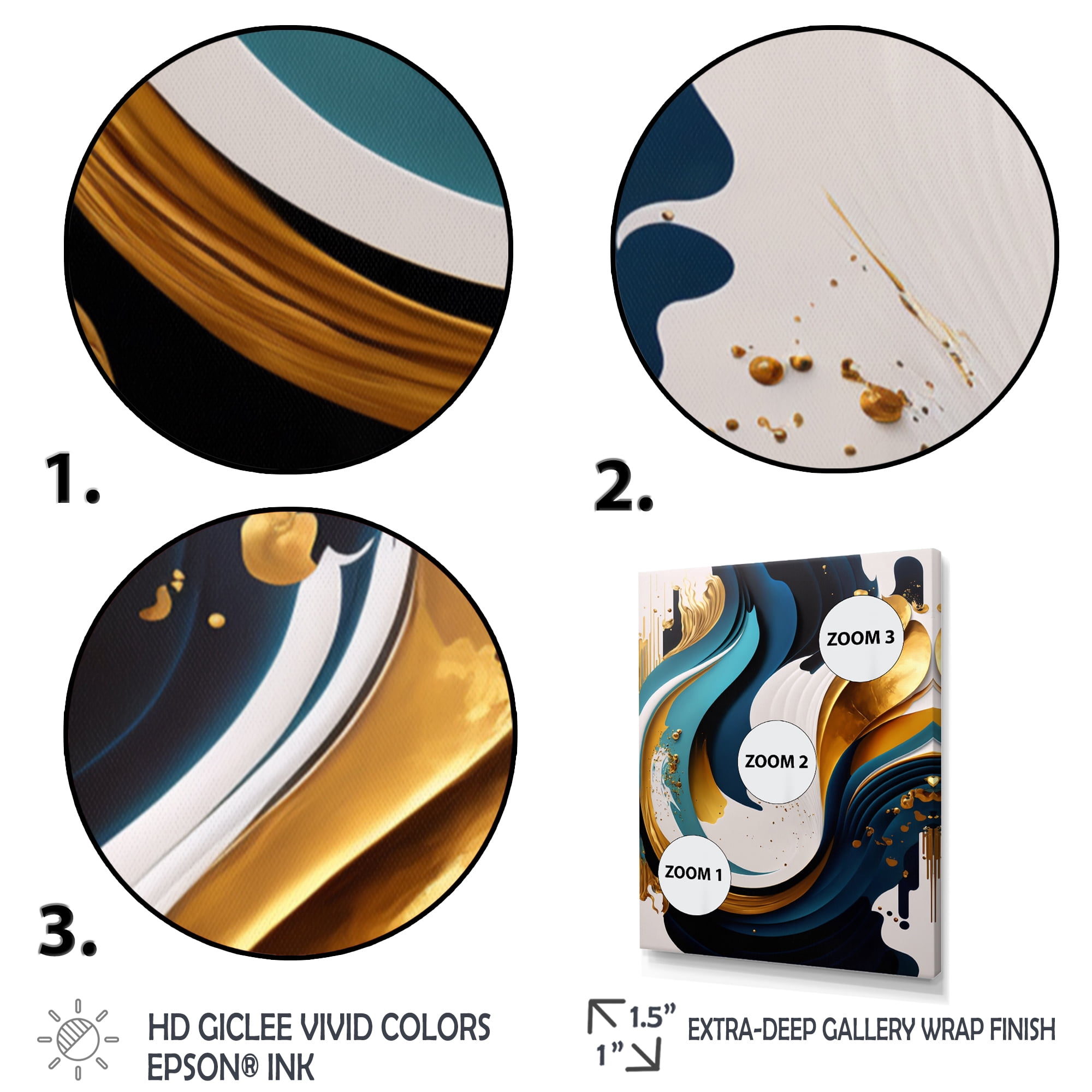 Designart Blue And Gold Modern Art Abstract Painting II Canvas Wall Art