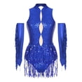 thumbnail image 1 of Eandarui Ensemble de Costume de Danse Jazz pour Femmes Justaucorps à Sequins avec Gants Robe de Bal Salsa Rumba Bleu Royal G, 1 of 7