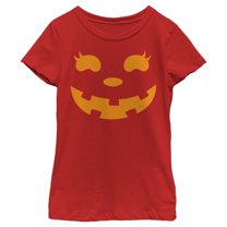 Girl's CHIN UP Halloween Jack o' Lantern Face  Graphic Tee Red Small