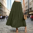 thumbnail image 2 of CHUOU Women Summer Boho Elastic High Waist Pleated A Line Flowy Ruffle Swing Tiered Long Beach Skirt, 2 of 5